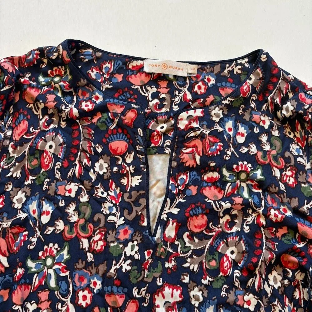 Tory Burch Soma Floral Key Hole Long Sleeve Shift Dress Garden Paisley Large